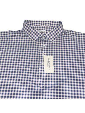 NWT Collars & Co Dress Collar Polo 2XL Relaxed Navy Purple Gingham Performance